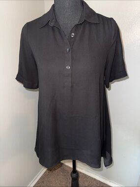 BCBGeneration Black Short-Sleeve Button Polo Blouse